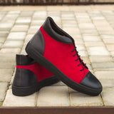 Gentlemen Alto Sneaker - Black Box Calf Leather with Red Kid Suede Calf Leather