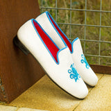 Gentlemen Cortes Slip On - White Suede Leather with Embroidery