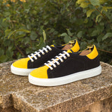 Gentlemen's & Young Adult - Activo - Black Lux Suede Calf Leather detailed with Mustard Linen Fabric