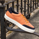 Ladies Activa Basica Sneaker - Orange Linen Fabric detailed with Navy Blue Lux Suede Calf Leather