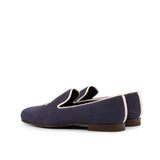Gentlemen Cortes Slip On - Navy Blue Linen Fabric with Embroidery