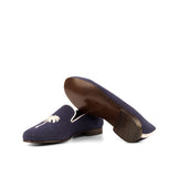 Gentlemen Cortes Slip On - Navy Blue Linen Fabric with Embroidery