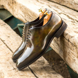 Gentlemen Wholecut with Hand Painted Green Patina in Calf Leather with Goodyear Welt