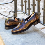 Gentlemen Loafer in Hand Painted Tobacco Patina in Calf Leather with Goodyear Welt