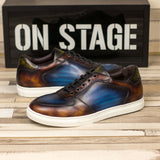 Gentlemen & Young Adult Activo Basico Sneaker - Hand Painted Fuego Patina & Denim Patina in Calf Leather detailed with Hand Painted Khaki Patina in Calf Leather