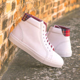 Gentlemen Alto Juego Sneaker -  White Box Calf Leather with Tartan Sartorial Fabric