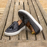 Gentlemen Barcelona Sneaker in Hand Painted Black Croco Embossed Calf Leather