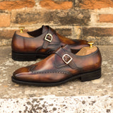 Gentlemen Single Monk in Hand Painted Fuego Patina in Calf Leather with Goodyear Welt