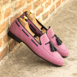 Gentlemen Cortes Slip On - Plum Linen Fabric with Trim & Tassel in Black Calf Leather