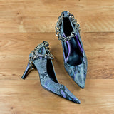 Figueres Pump in Lilac Cascabel Animal Print Leather with Gold Metallic Chain