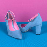Figueres Pump in Jeans Blue Italian Suede Leather detailed with Fuchsia Italian Suede Leather