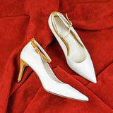 Figueres Pump in White Nappa Leather detailed with Sand Italian Suede Leather