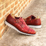 Gentlemen Double Monk in Hand Painted Red Croco Embossed Calf Leather with Goodyear Welt