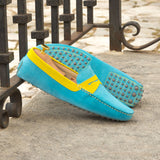Gentlemen Gommini Driver - Turquoise Suede Calf Leather combined with Yellow Suede Calf Leather
