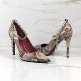 Figueres Pump in Red Cascabel Animal Print Leather with Gold Metallic Chain