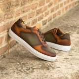 Gentlemen & Young Adult Activo Basico Sneaker - Hand Painted & Burnished Cognac Calf Leather detailed with Hand Painted & Burnished Olive Calf Leather