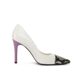 Amor in Pure White Nappa Leather detailed with Lilac Cascabel Animal Print Leather & Violet Nappa Leather