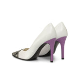 Amor in Pure White Nappa Leather detailed with Lilac Cascabel Animal Print Leather & Violet Nappa Leather