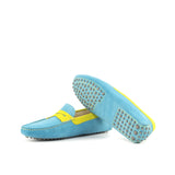 Gentlemen Gommini Driver - Turquoise Suede Calf Leather combined with Yellow Suede Calf Leather