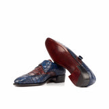 Gentlemen Single Monk in Hand Painted Navy Blue Croco Embossed Calf Leather & Burgundy Croco Embossed Calf Leather with Goodyear Welt