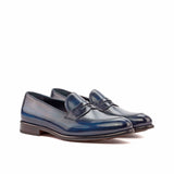 Gentlemen Loafer in Hand Painted Denim & Grey Patina in Calf Leather with Goodyear Welt