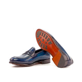 Gentlemen Loafer in Hand Painted Denim & Grey Patina in Calf Leather with Goodyear Welt