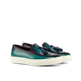 Gentlemen Barcelona Sneaker in Hand Painted Denim & Turquoise Patina in Calf Leather