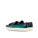 Gentlemen Barcelona Sneaker in Hand Painted Denim & Turquoise Patina in Calf Leather