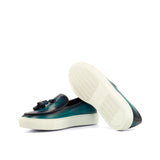Gentlemen Barcelona Sneaker in Hand Painted Denim & Turquoise Patina in Calf Leather