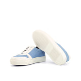 Ladies Activa Sneaker in Hand Painted White Box Calf Leather detailed with Blue Linen Fabric