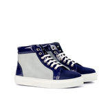 Ladies Alta Juega Sneaker -  Light Grey & Navy Blue Kid Suede Calf Leather combined with Cobalt Blue Patent Calf Leather