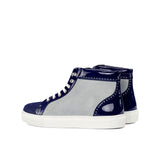 Ladies Alta Juega Sneaker -  Light Grey & Navy Blue Kid Suede Calf Leather combined with Cobalt Blue Patent Calf Leather