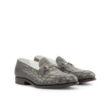 Gentlemen Loafer in Hand Painted Grey Colour Embossed Croco Calf Leather with Goodyear Welt