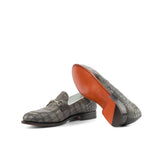 Gentlemen Loafer in Hand Painted Grey Colour Embossed Croco Calf Leather with Goodyear Welt