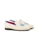 Gentlemen Cortes Slip On - White Suede Leather with Embroidery
