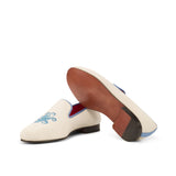 Gentlemen Cortes Slip On - White Suede Leather with Embroidery