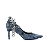Figueres Pump in Lilac Cascabel Animal Print Leather with Gold Metallic Chain