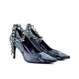 Figueres Pump in Lilac Cascabel Animal Print Leather with Gold Metallic Chain
