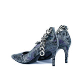 Figueres Pump in Lilac Cascabel Animal Print Leather with Gold Metallic Chain