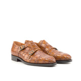 Gentlemen Double Monk in Hand Painted Cognac Croco Embossed Calf Leather with Goodyear Welt