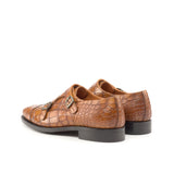 Gentlemen Double Monk in Hand Painted Cognac Croco Embossed Calf Leather with Goodyear Welt