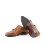 Gentlemen Double Monk in Hand Painted Cognac Croco Embossed Calf Leather with Goodyear Welt