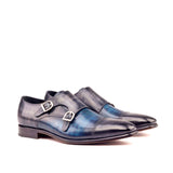 Gentlemen Double Monk in Hand Painted Denim & Grey Patina in Calf Leather with Goodyear Welt