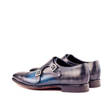 Gentlemen Double Monk in Hand Painted Denim & Grey Patina in Calf Leather with Goodyear Welt