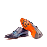 Gentlemen Double Monk in Hand Painted Denim & Grey Patina in Calf Leather with Goodyear Welt