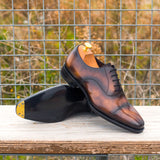 Gentlemen Oxford in Hand Painted Tobacco Patina - Calf Leather with Goodyear Welt & Beveled Waist