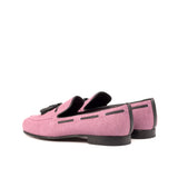 Gentlemen Cortes Slip On - Plum Linen Fabric with Trim & Tassel in Black Calf Leather