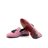Gentlemen Cortes Slip On - Plum Linen Fabric with Trim & Tassel in Black Calf Leather