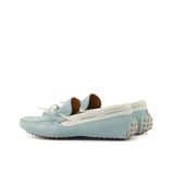 Gentlemen Gommini Driver - Light Blue Suede Calf Leather combined with White Suede Calf Leather