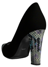 Amor in Black Italian Suede Leather detailed with Lilac Cascabel Animal Print Leather